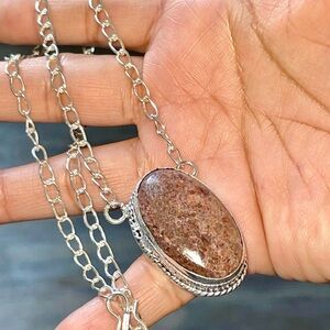 Deep Dark Reddish Brown Rhodonite Pendant Necklace